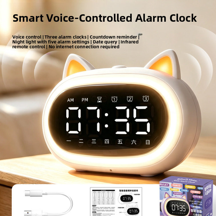 Smart Voice Electronic Alarm Clock with Night Light